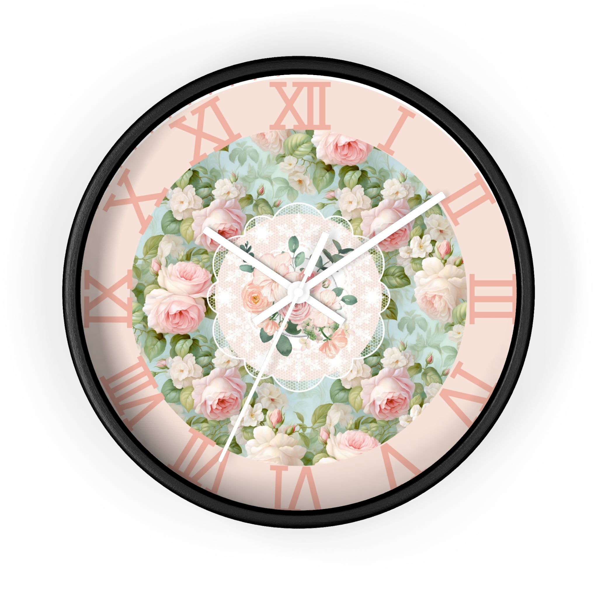 Shabby chic inspired pink rose Wall Clock, kitchen living room bedroom wall clock, silent mechanism