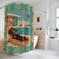 Retro Dachshund Poolside Lounge Shower Curtain | Mid Century Modern