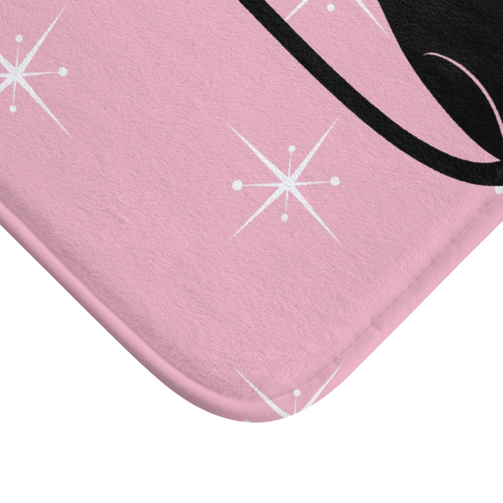 Pink Retro Black Cats Bath Mat — Mid-Century Modern Kitty Bathroom Rug