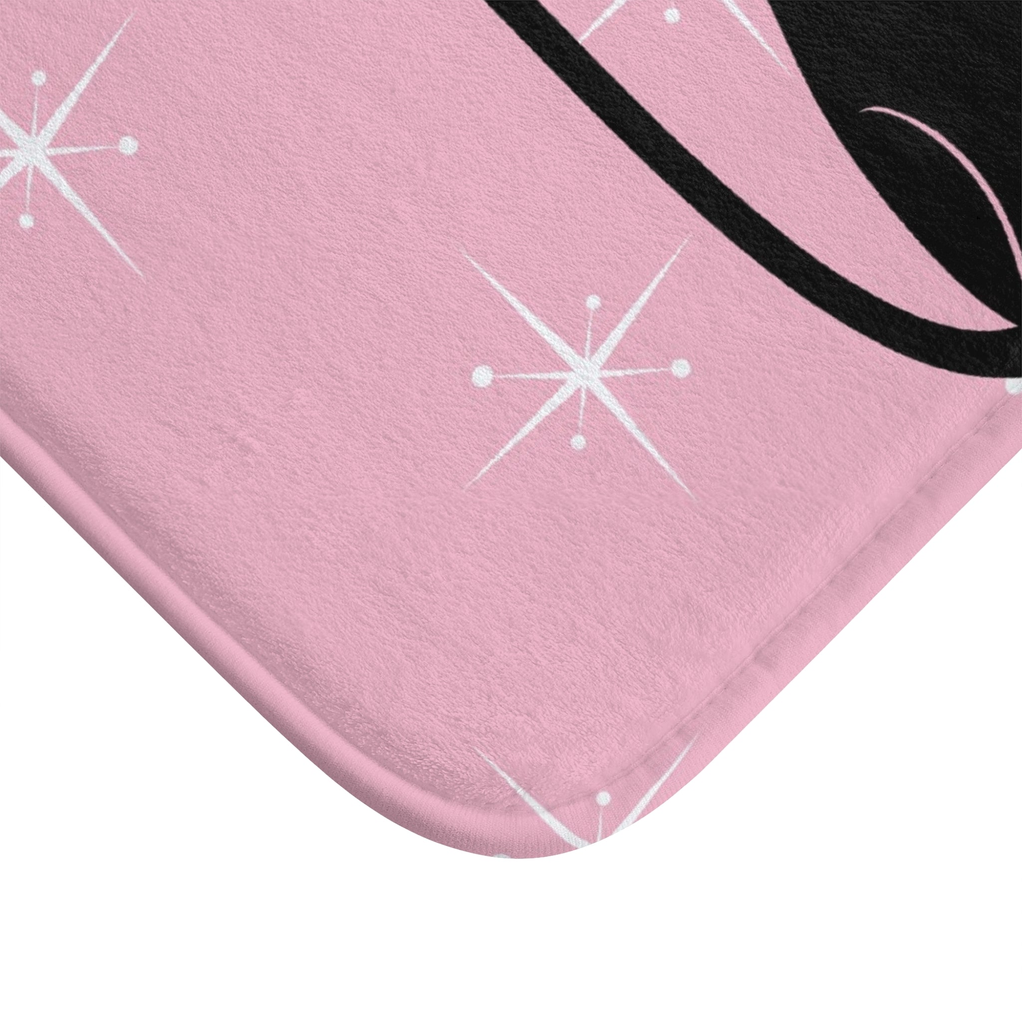 Pink Retro Black Cats Bath Mat — Mid-Century Modern Kitty Bathroom Rug