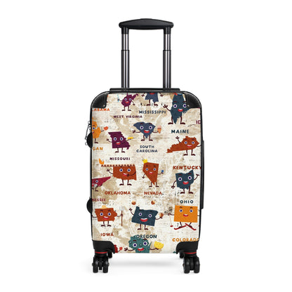 USA little maps travelling Suitcase on wheels, carry on luggage, secure lockable travel case, kids or adults