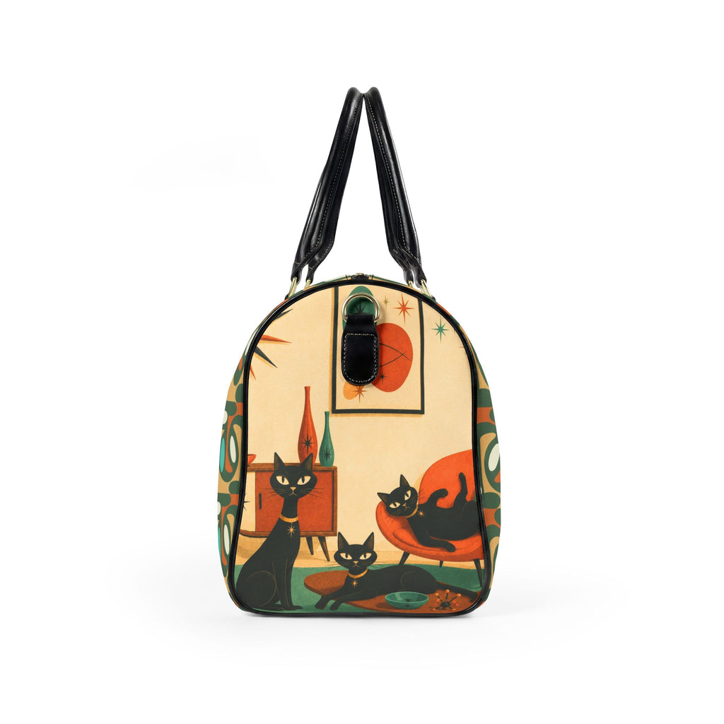 Mid Century Atomic Cat Scene Faux Leather Travel Bag | Retro Atomic Kitsch