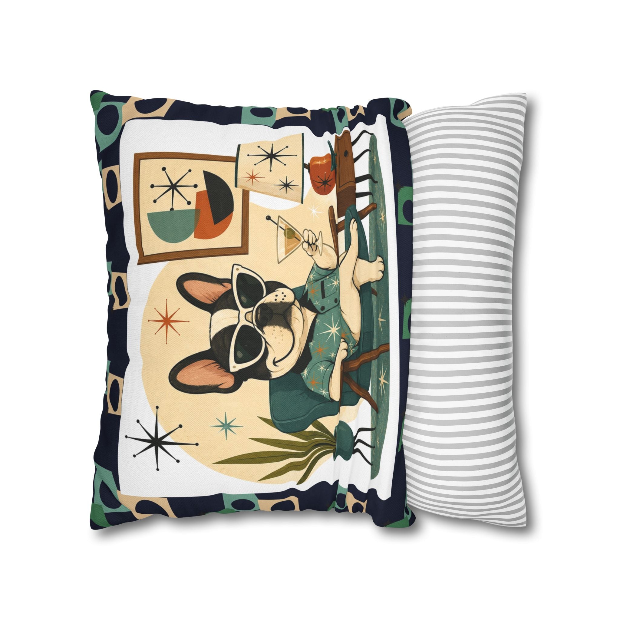 Retro Mid Century French Bulldog Pillowcase | Square Throw Pillowcase - COVER ONLY