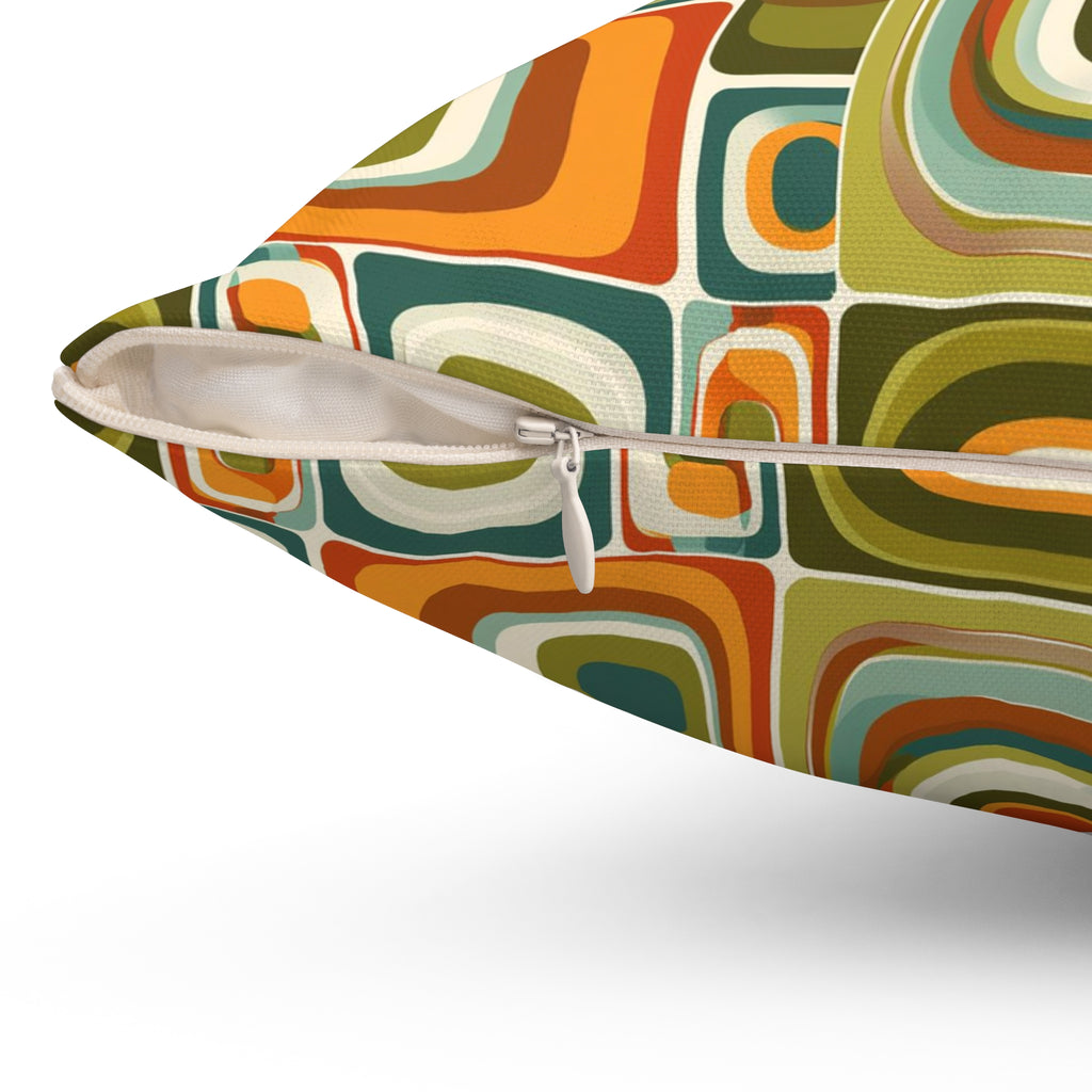 Retro Green orange geometric shapes Square Pillow, Mid Century Modern, MCM home decor, Retro living, scatter cushion