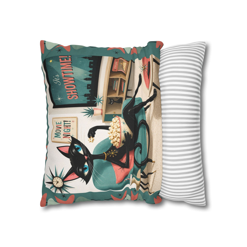 Retro atomic Black Cat Movie Night Pillowcase | MCM Square Pillowcase - Indoor use