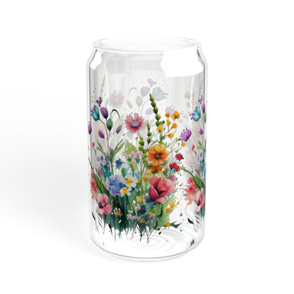 Wildflowers floral Sipper Glass, 16oz, flower glassware, cute coffee cup, iced coffee glass, drinking glass