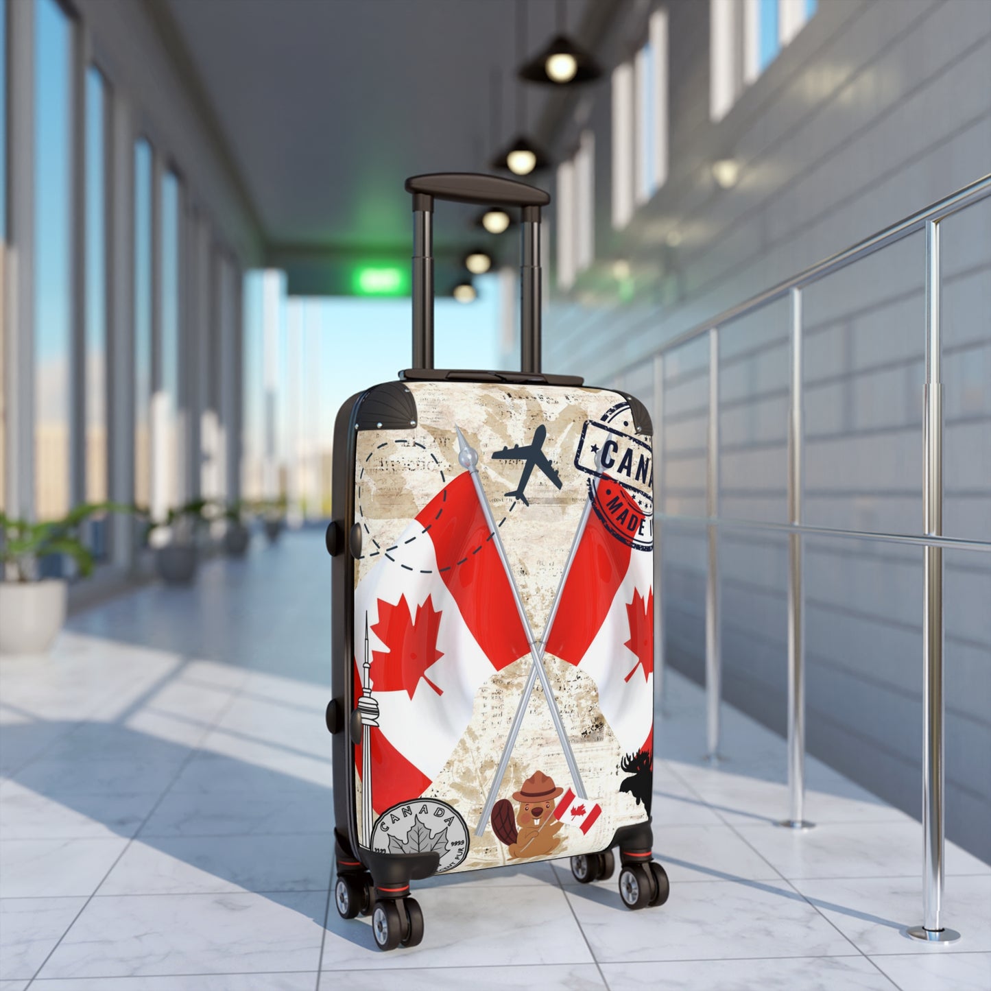 Made in Canada Suitcase on wheels, travel luggage for holidays, weekend, carry on bag, secure lockable luggage