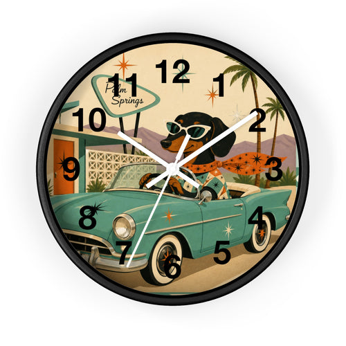 Dachshund Retro Roadtrip Wall Clock | Mid-Century Palm Springs Art