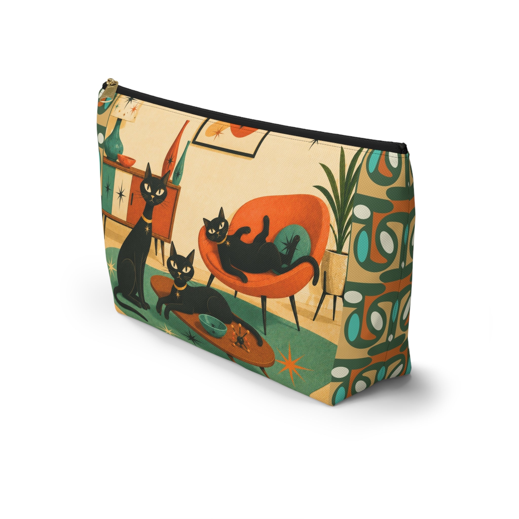 Mid-Century Atomic Black Cats Accessory Pouch