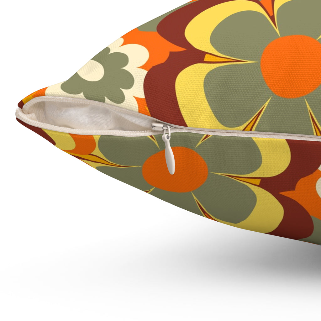 Groovy flowers retro Spun Polyester Square Pillow, hippie floral, 60s 70s inspired, scatter throw cushion