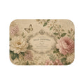 Vintage Floral Label Bath Mat | Shabby Chic Peonies, Butterflies