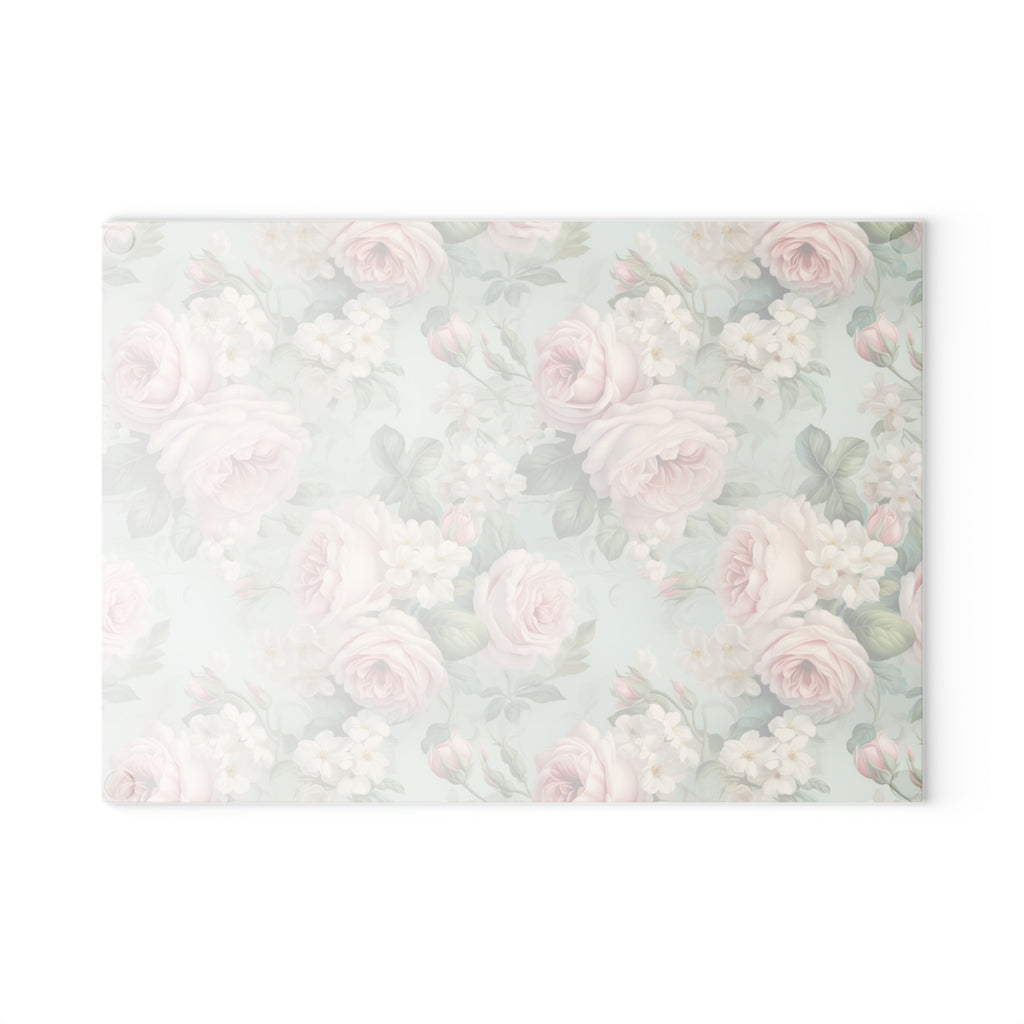 Vintage pink roses shabby chic inspired farmhouse county cottage glass cutting board