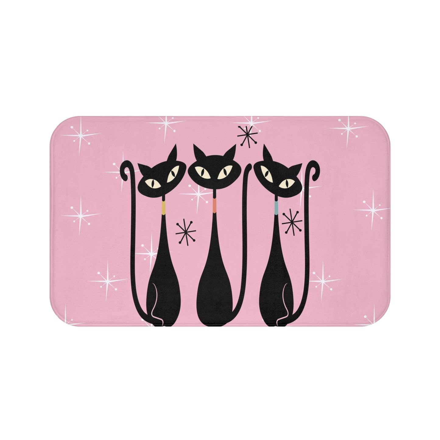 Atomic cat starburst retro pink Bath Mat, 50s 60s decor, MCM bathroom, black cat lover gift, mid century modern