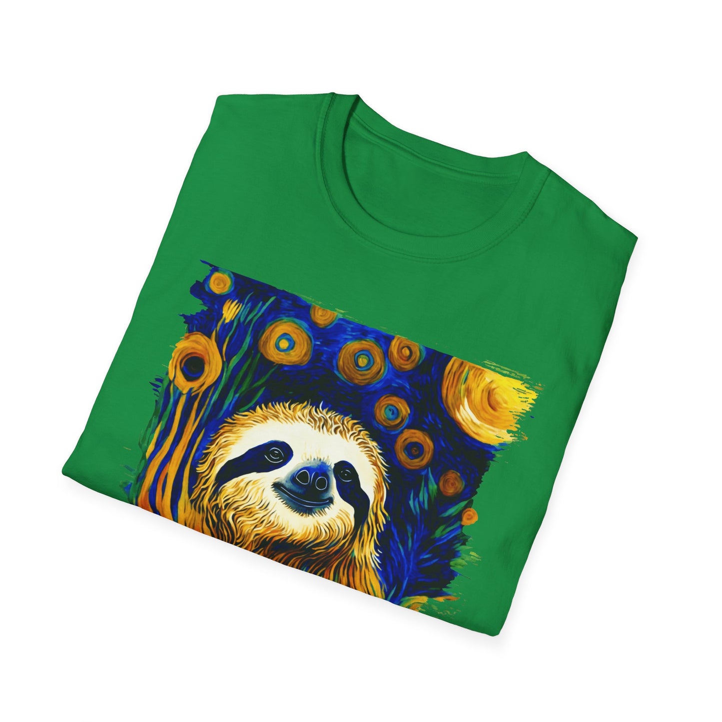 Sloth Van Gogh inspired art Unisex Softstyle T-Shirt, artist shirt, starry night, nature inspired tee