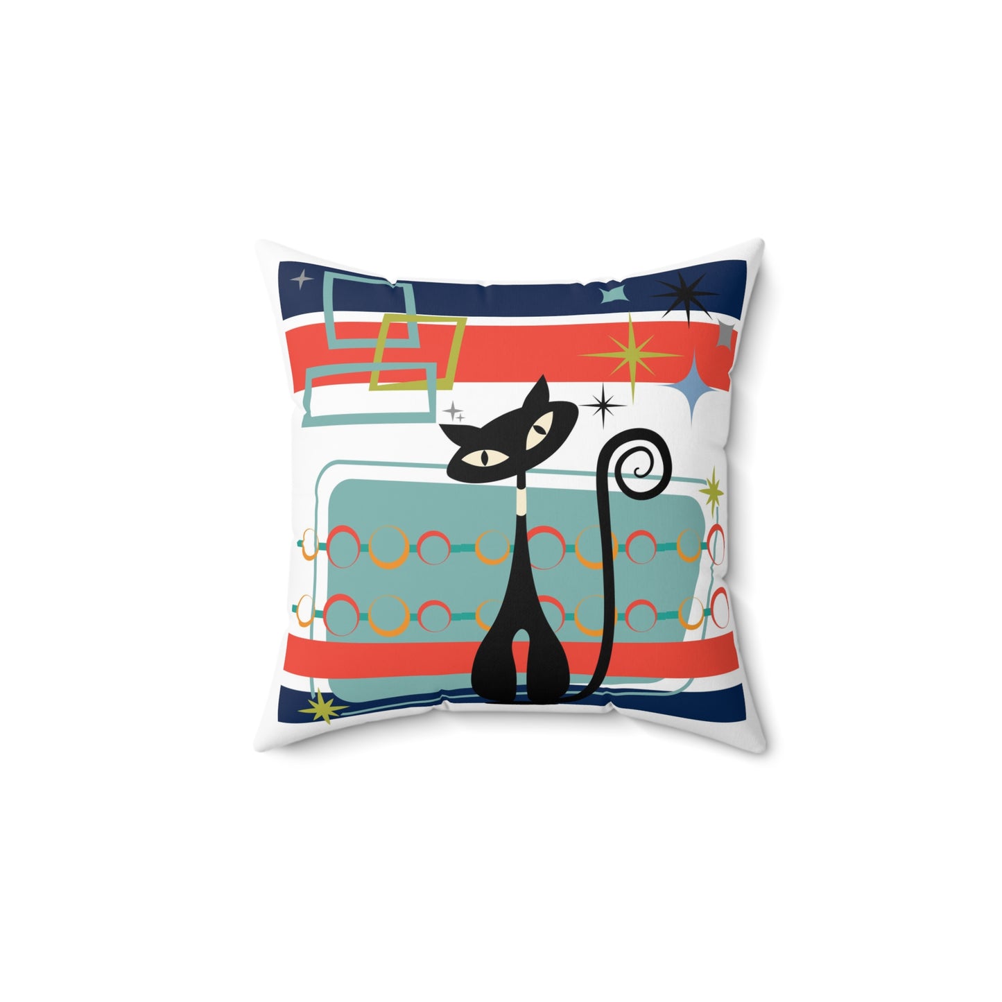 Mid Century Modern Atomic cat retro pillow, retro home decor, bespoke housewarming, wedding gift, MCM interior decor