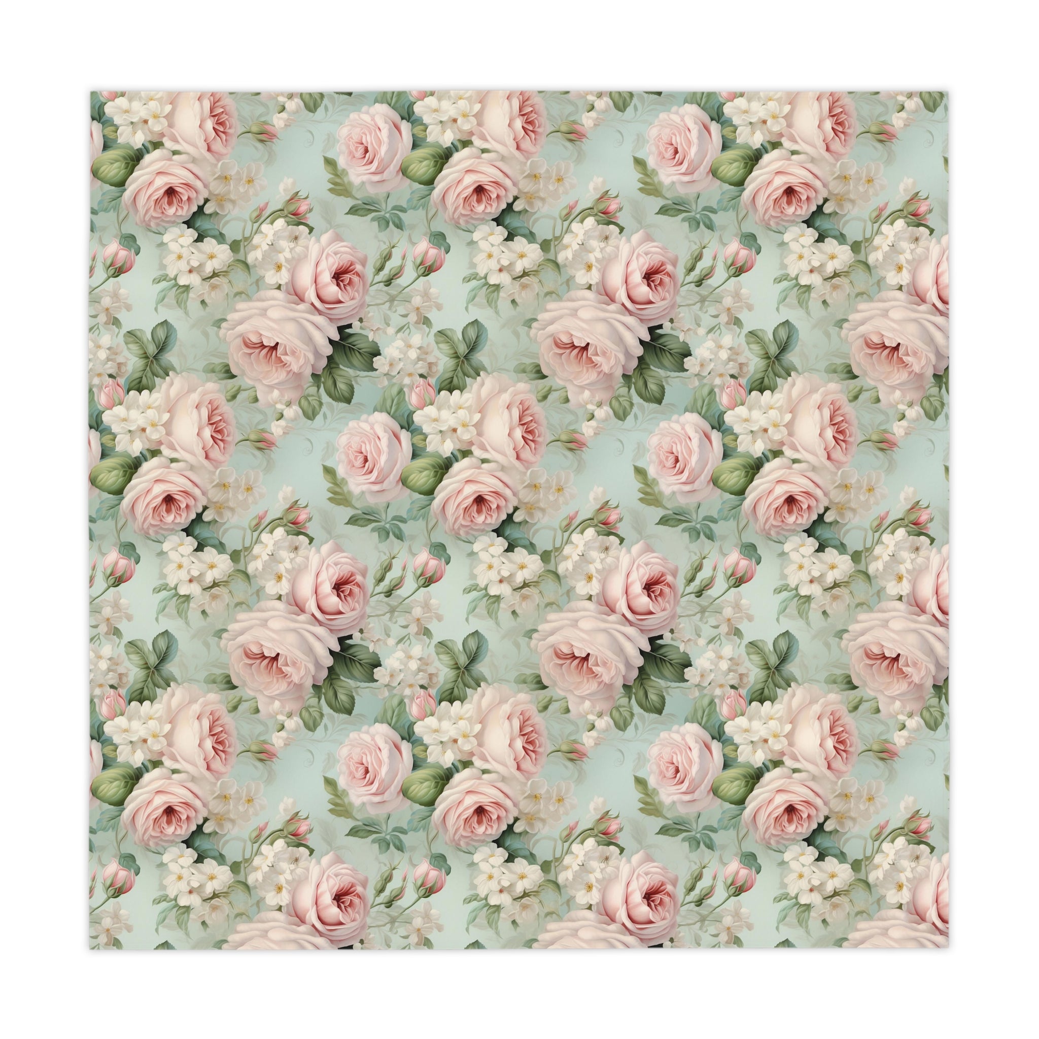 Vintage Shabby Chic Pink Roses and Delicate White Blooms Tablecloth