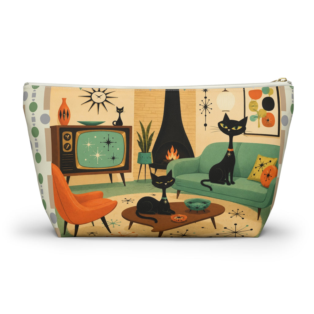Mid Century Atomic Cats Accessory Pouch | Retro Living Room Print