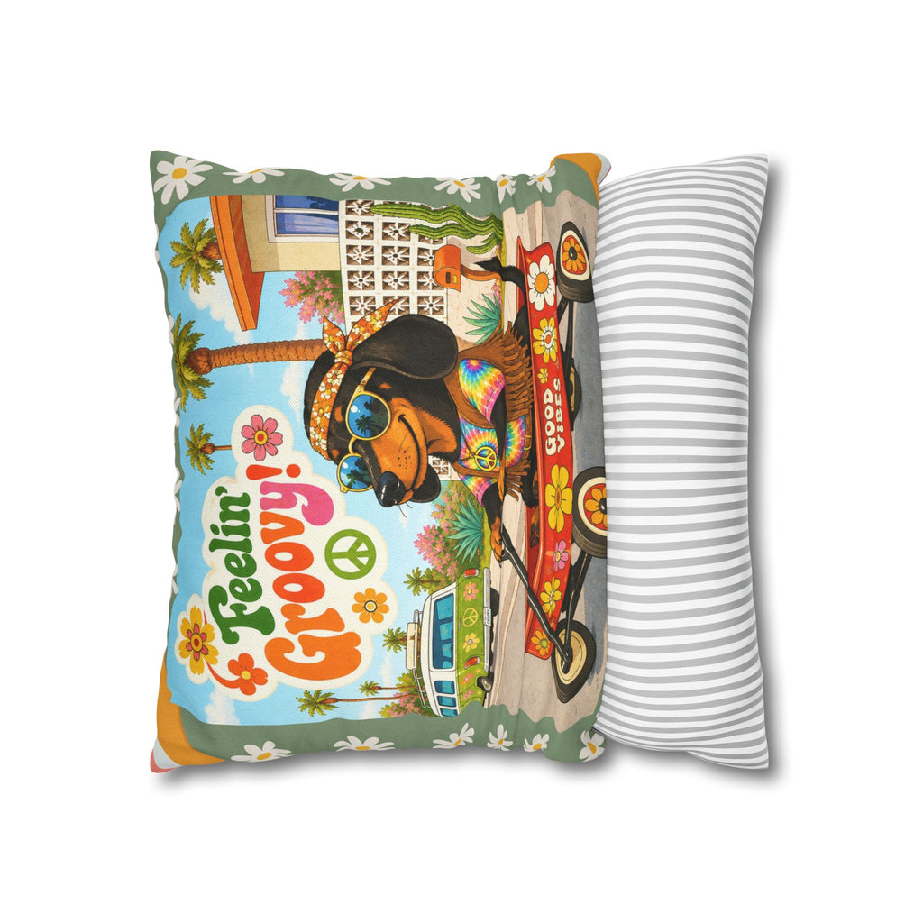 Feelin' Groovy retro Dachshund Pillowcase | 60s 70s pattern Square Decorative Pillow