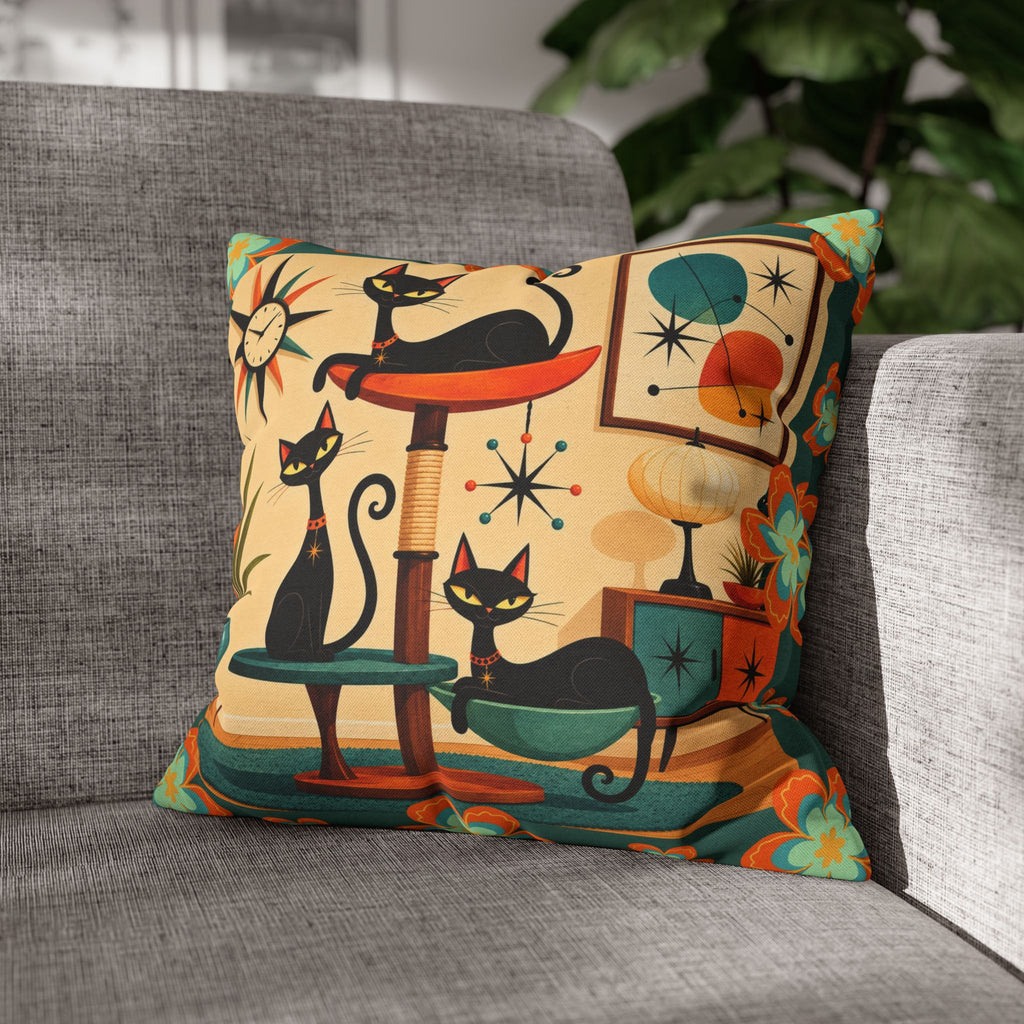 Retro Mid Century Atomic Cats pillowcase | Square Pillowcase - COVER ONLY