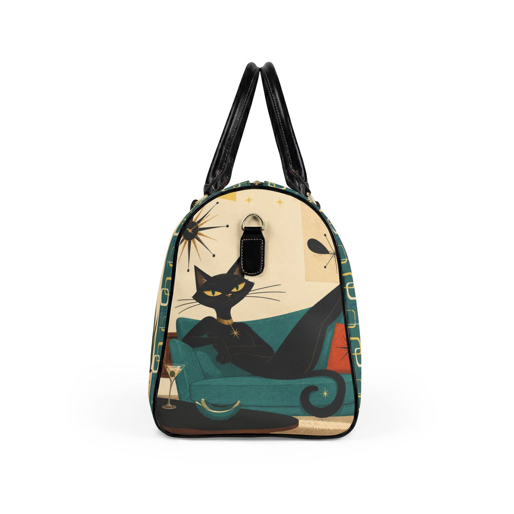 Retro Lounge Atomic Cat Faux Leather Travel Bag | Mid Century Modern Cat Design