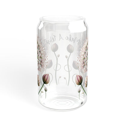 Dandelion make a wish floral Sipper Glass, 16oz, flower glass, cute drinking glass, iced coffee glass with lid and straw