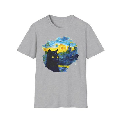 Cute black Cat with Van Gogh inspired Unisex Softstyle T-Shirt