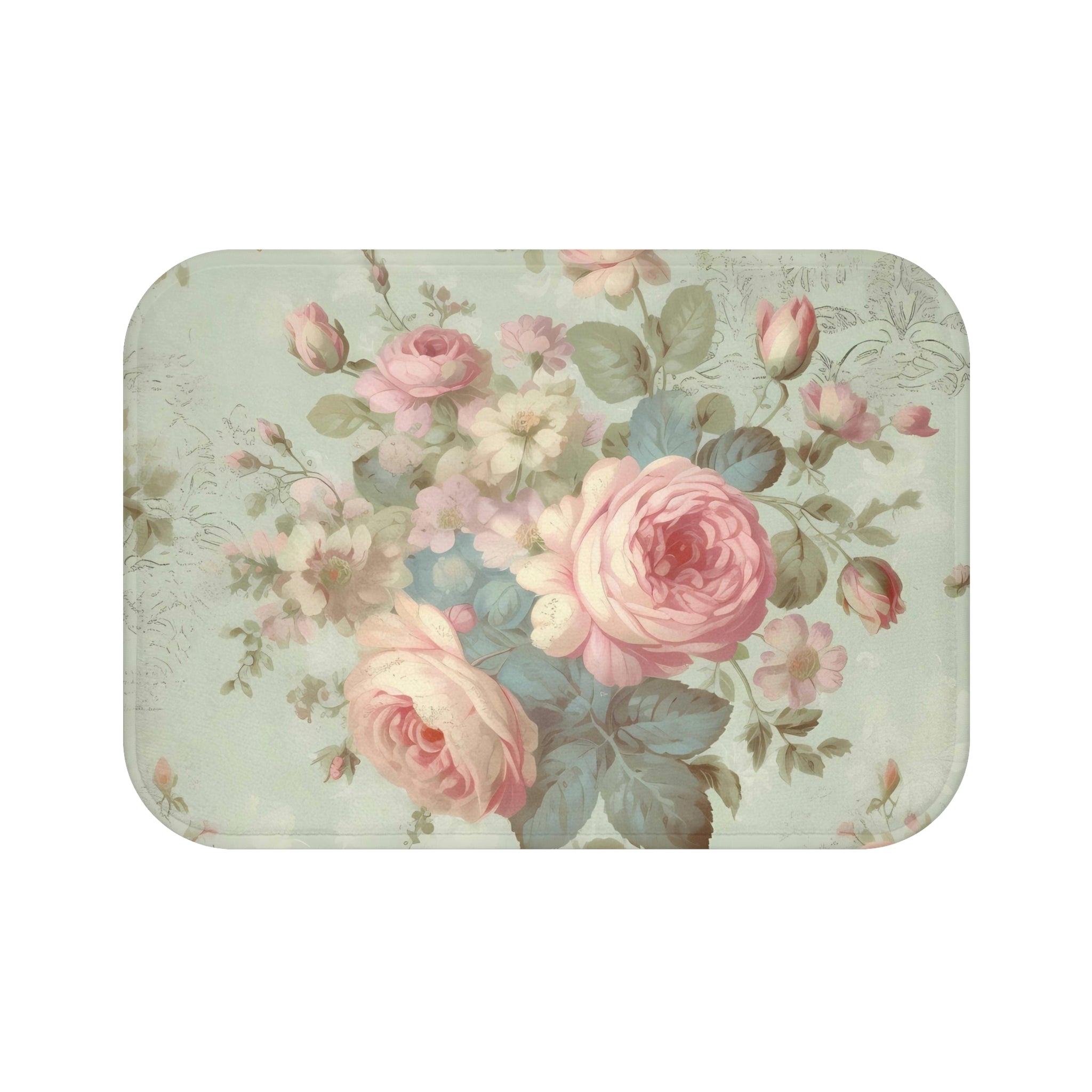 Bold pink roses shabby chic Bath Mat, vintage inspired, country cottage, farmhouse decor