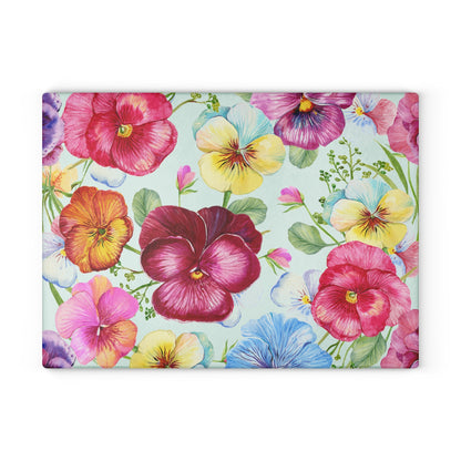 Pansy Cutting Board a Floral Tempered Glass Cheese Board, Unique Floral Chopping Board & Flower Counter Protector, Floral Kitchen decor