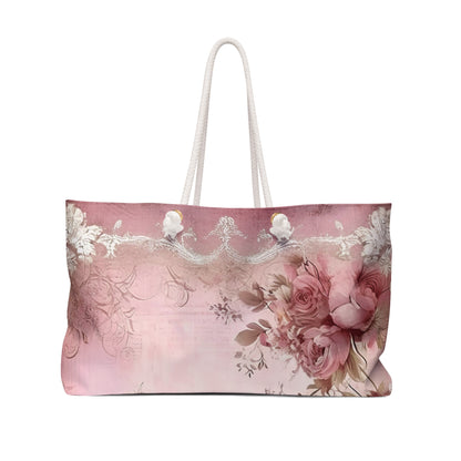 Vintage Old Light floral roses shabby chic Weekender Bag, overnight, beach, day trip, shopping tote bag