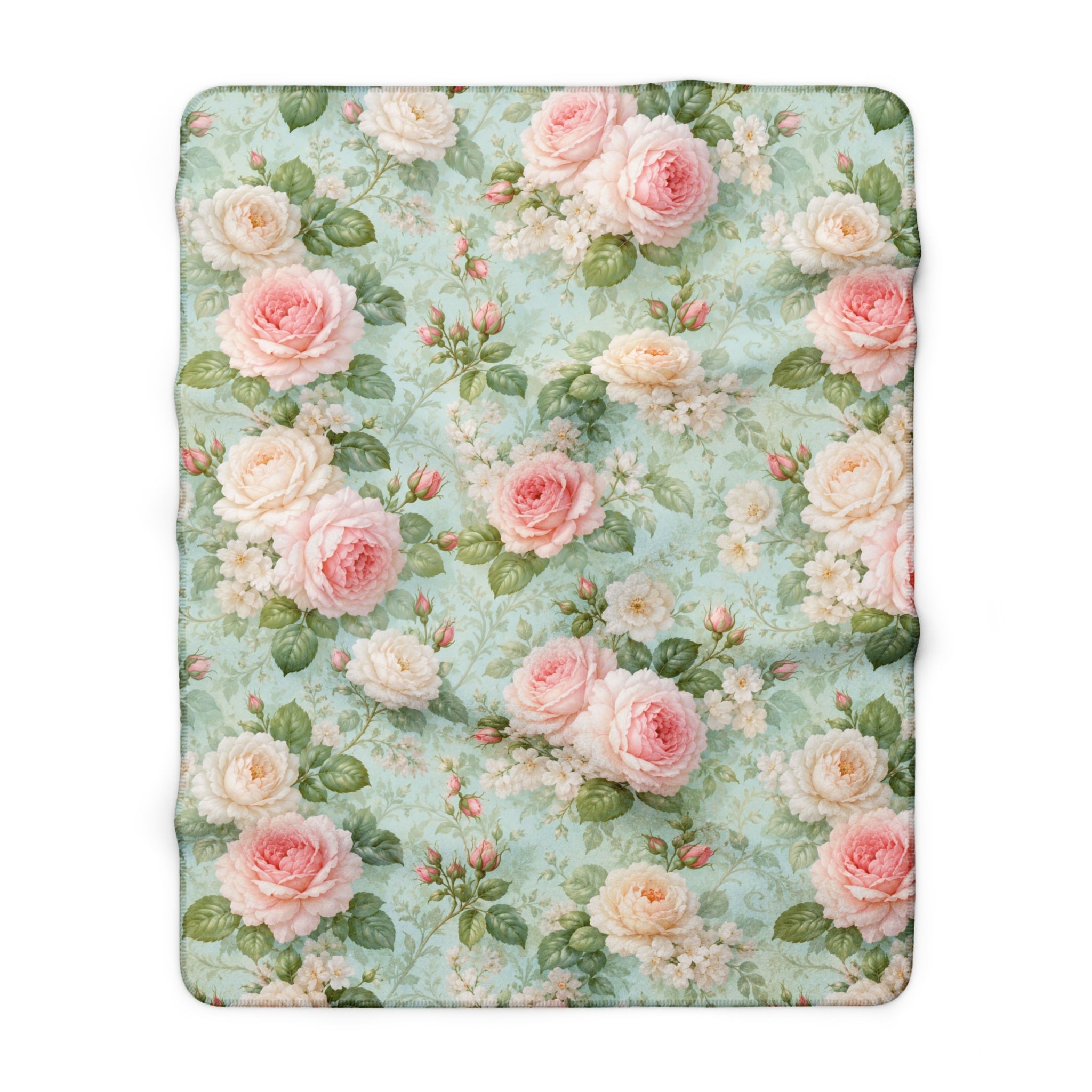 Vintage Pink Roses Sherpa Blanket | Floral Rose Throw, Shabby Chic