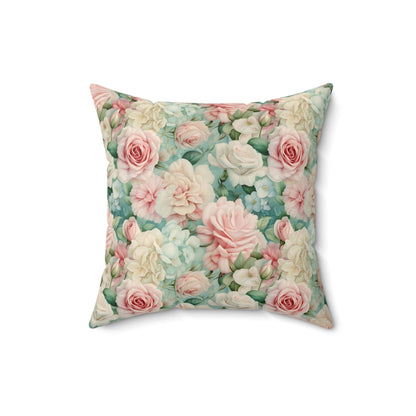 Delicate pink vintage roses shabby chic Square Pillow, French vintage inspired, Farmhouse, floral scatter throw cushion