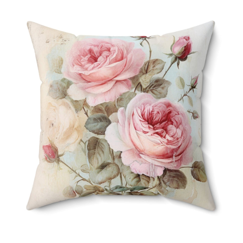 Vintage Elegance: Shabby Chic style Pink Rose Square Cushion