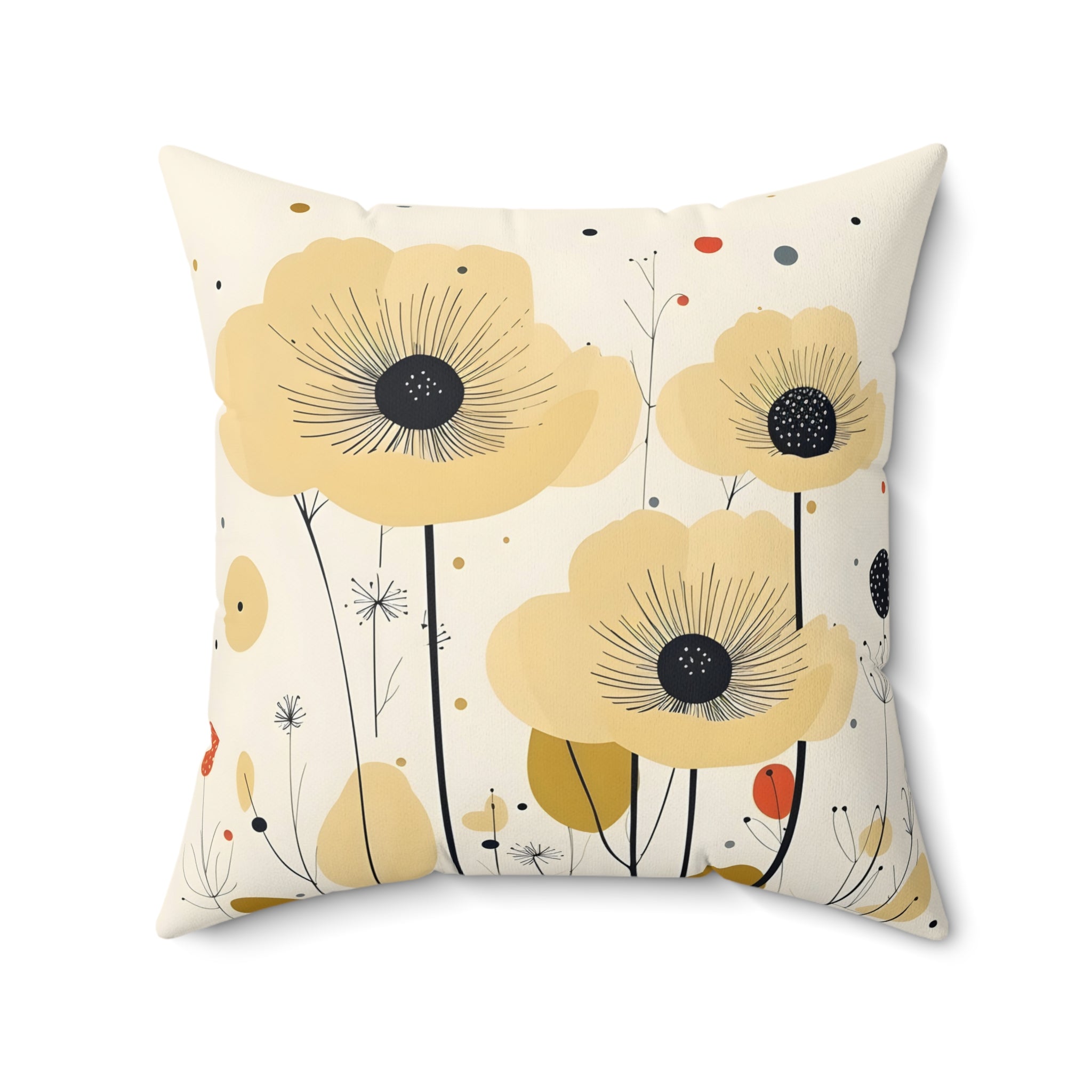 Yellow Poppy Floral Pillow — Decorative Square Throw Pillow