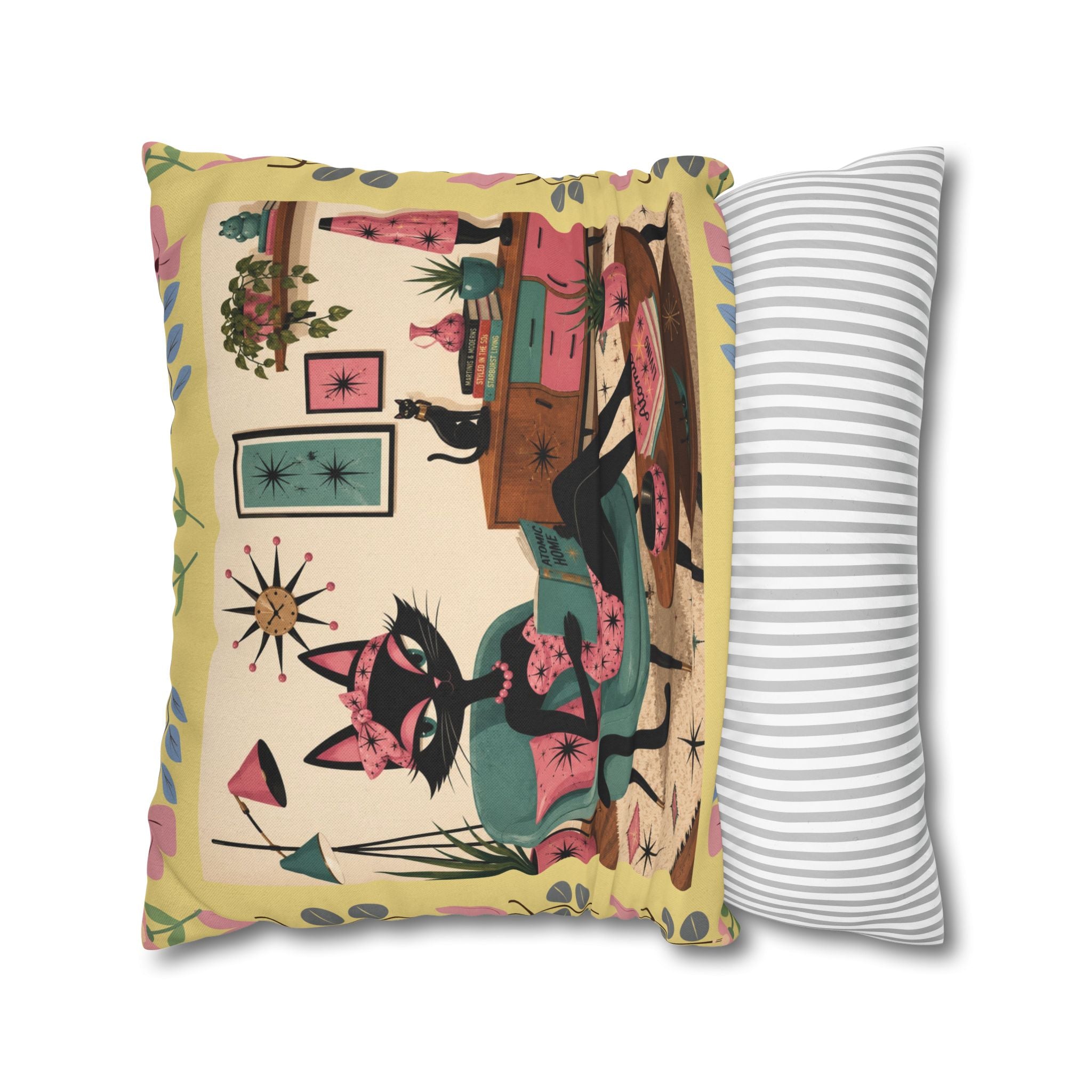 Retro Mid Century Atomic Cat Lounge Pillowcase | Square Pillowcase - COVER ONLY