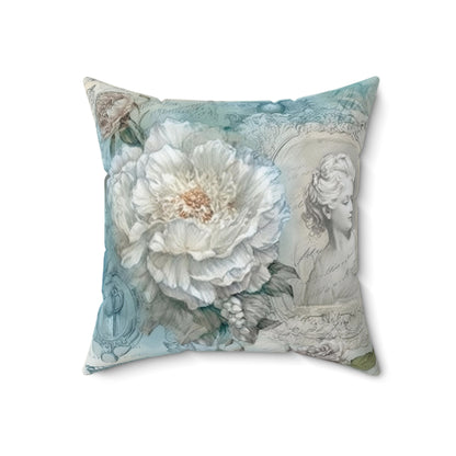 Blue white shabby chic Square Pillow, vintage inspired home decor, floral retro throw scatter cushion