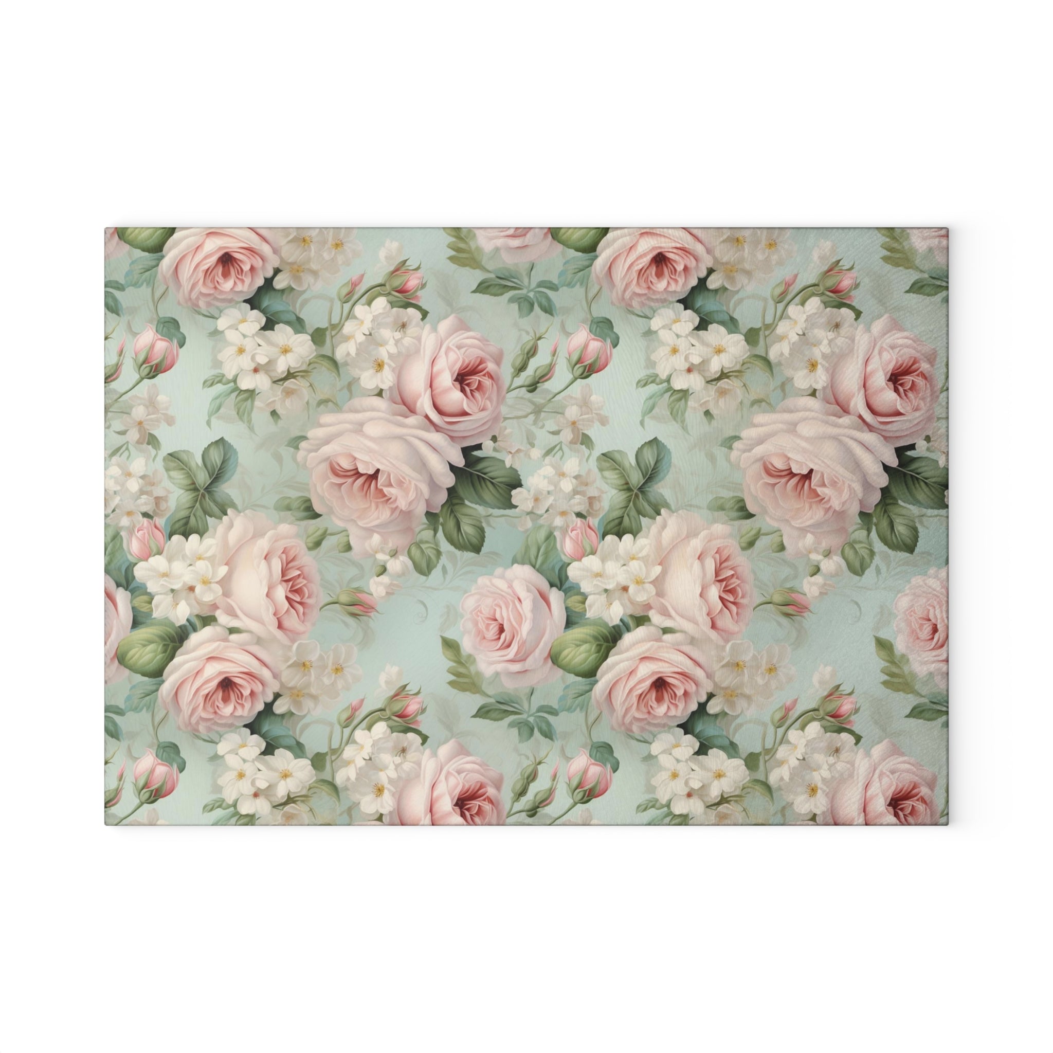 Vintage pink roses shabby chic inspired farmhouse county cottage glass cutting board