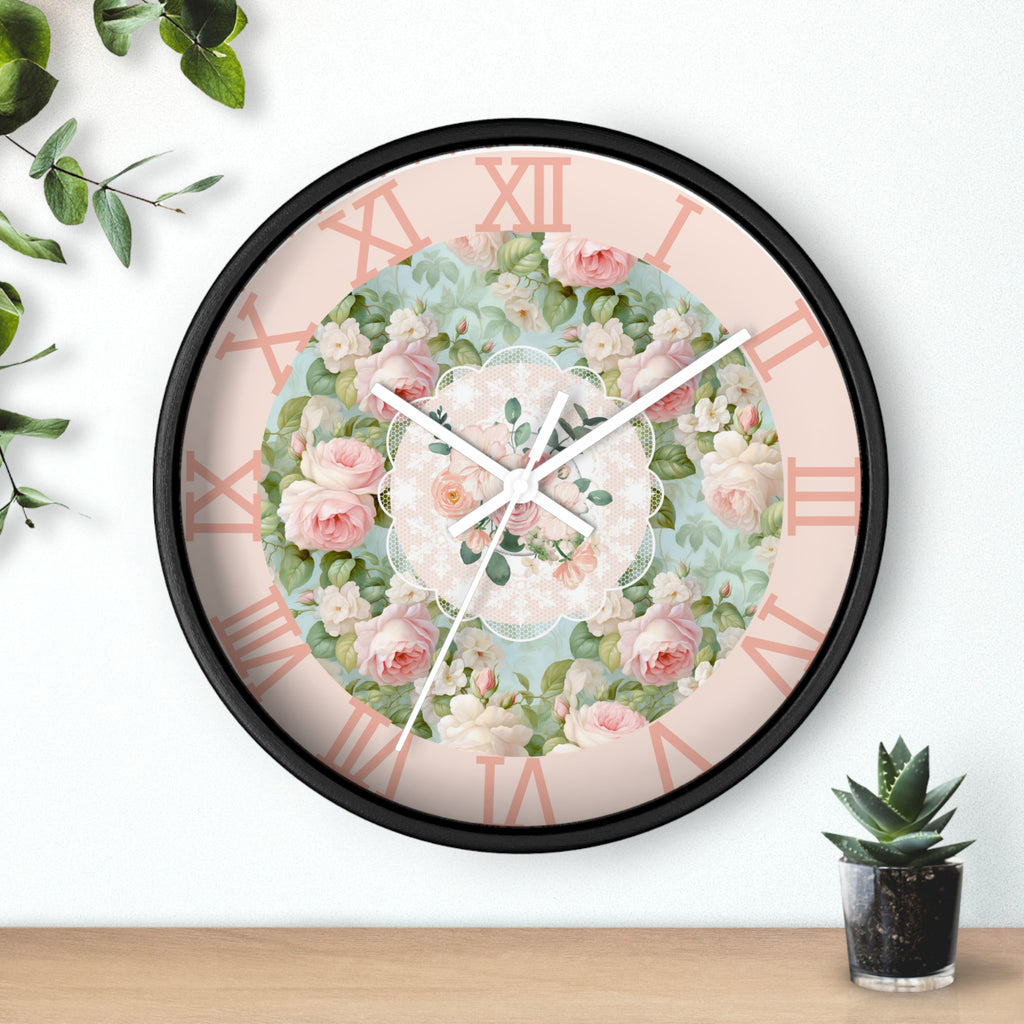 Shabby chic inspired pink rose Wall Clock, kitchen living room bedroom wall clock, silent mechanism