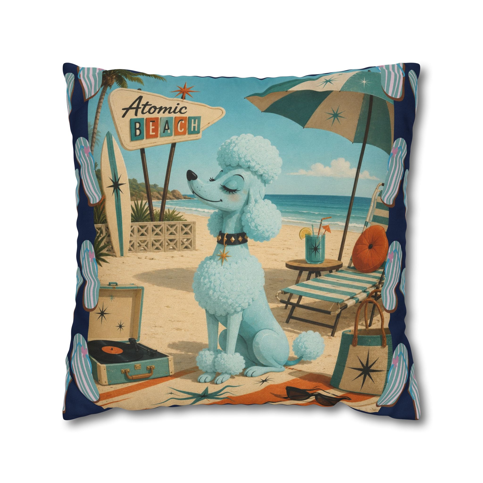 Retro Atomic Beach Poodle Pillowcase -  COVER ONLY - indoor use
