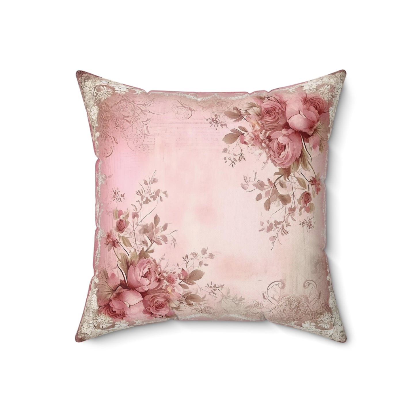 Vintage Old Light Roses Shabby chic Square Pillow, French Vintage inspired, floral scatter throw cushion