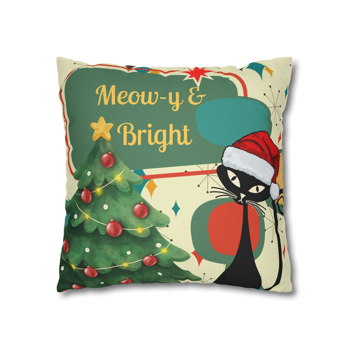 Meow-y & Bright Atomic Cat Christmas Pillowcase