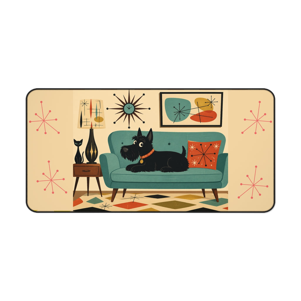 Mid Century Scottish Terrier Desk Mat | Retro Living Room Mouse Pad