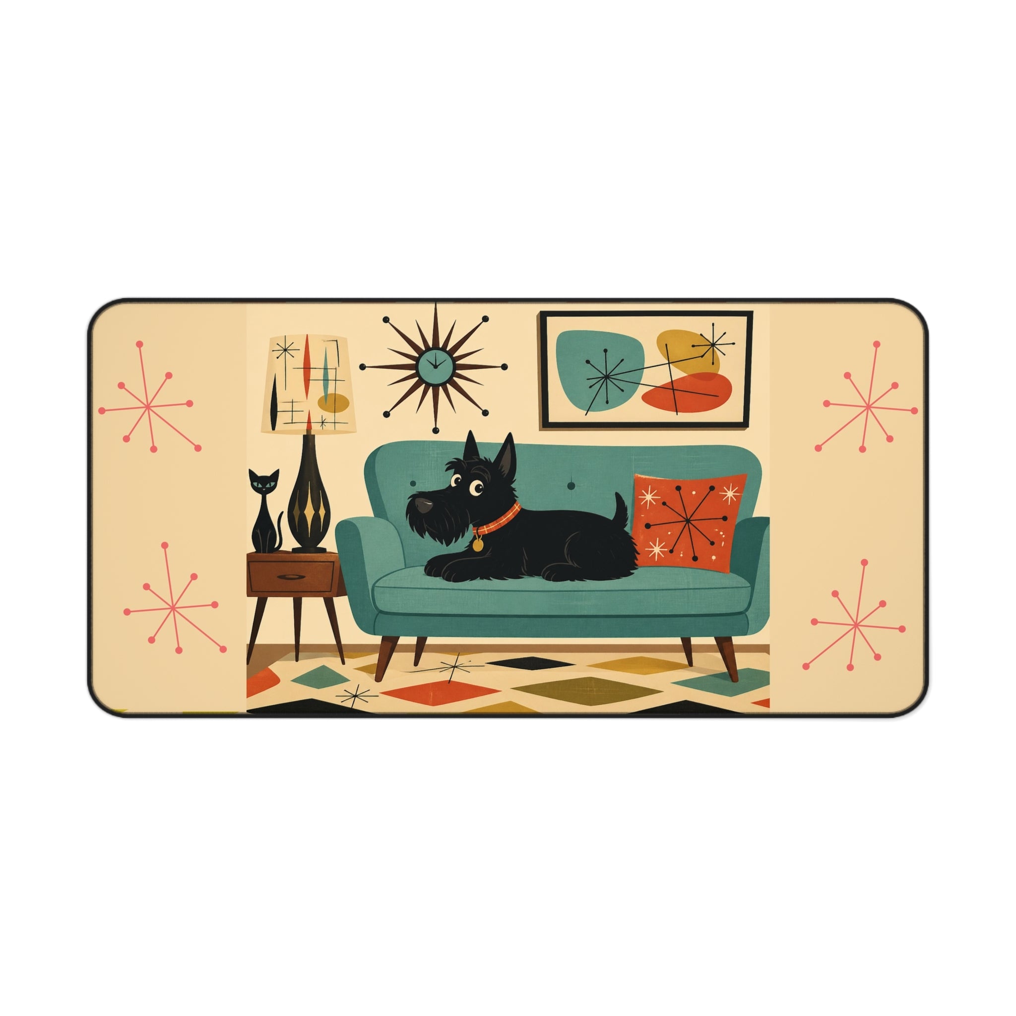 Mid Century Scottish Terrier Desk Mat | Retro Living Room Mouse Pad
