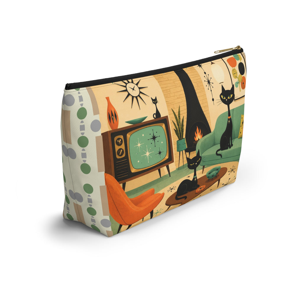 Mid Century Atomic Cats Accessory Pouch | Retro Living Room Print