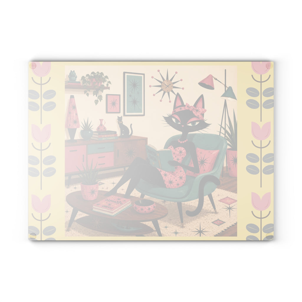 Retro Lounge Atomic Cat Glass Cutting Board | Mid Century Kitchen Decor