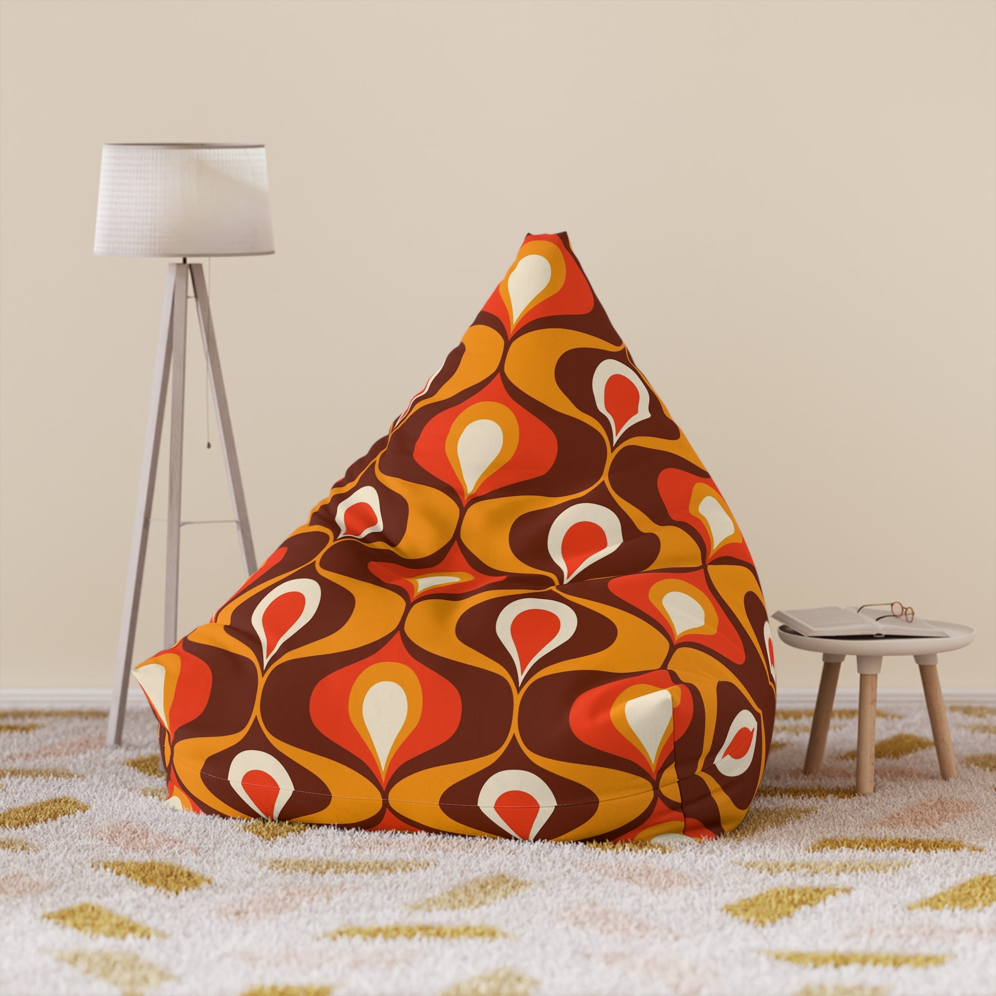 Retro orange and brown Bean Bag Chair COVER, retro home decor, games room, living room bean bag cover