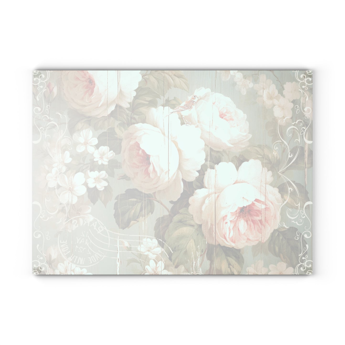 Floral pink flowers shabby chic style Glass Cutting Board, French vintage inspired, farmhouse, housewarming gift