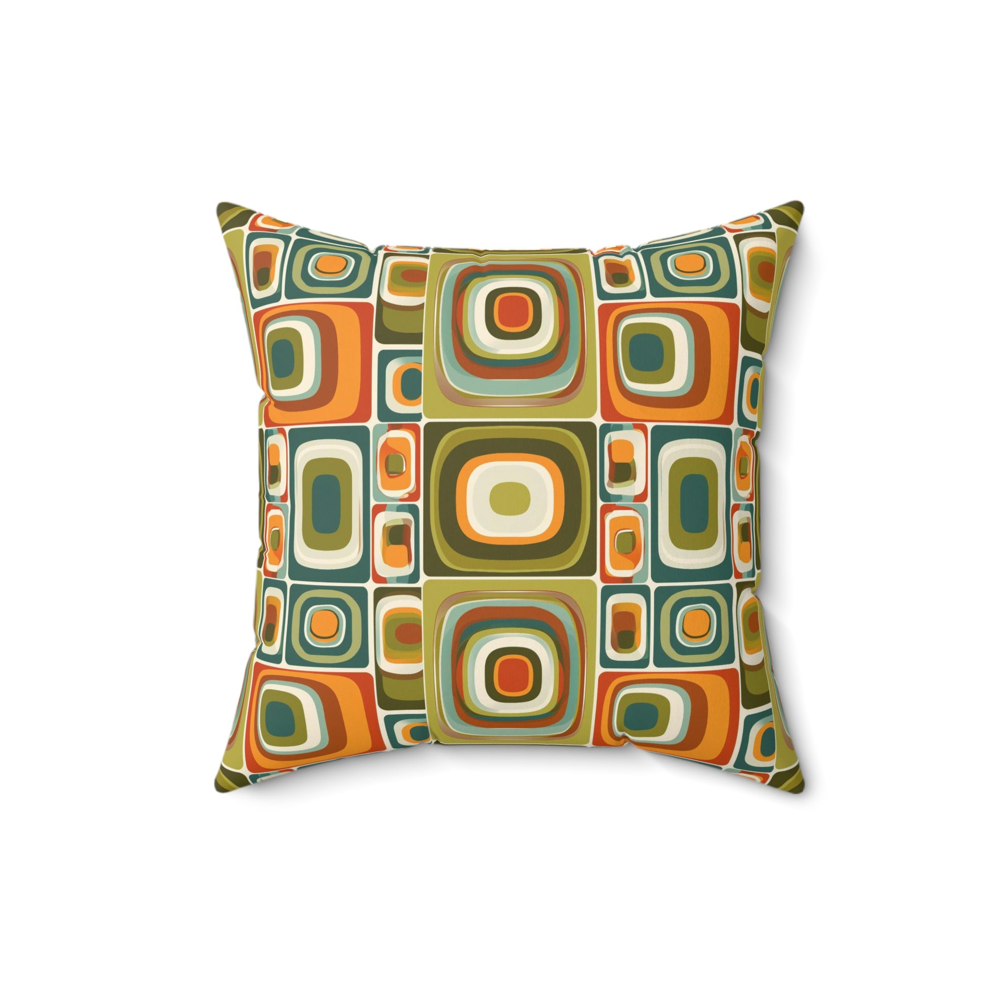 Retro Green orange geometric shapes Square Pillow, Mid Century Modern, MCM home decor, Retro living, scatter cushion