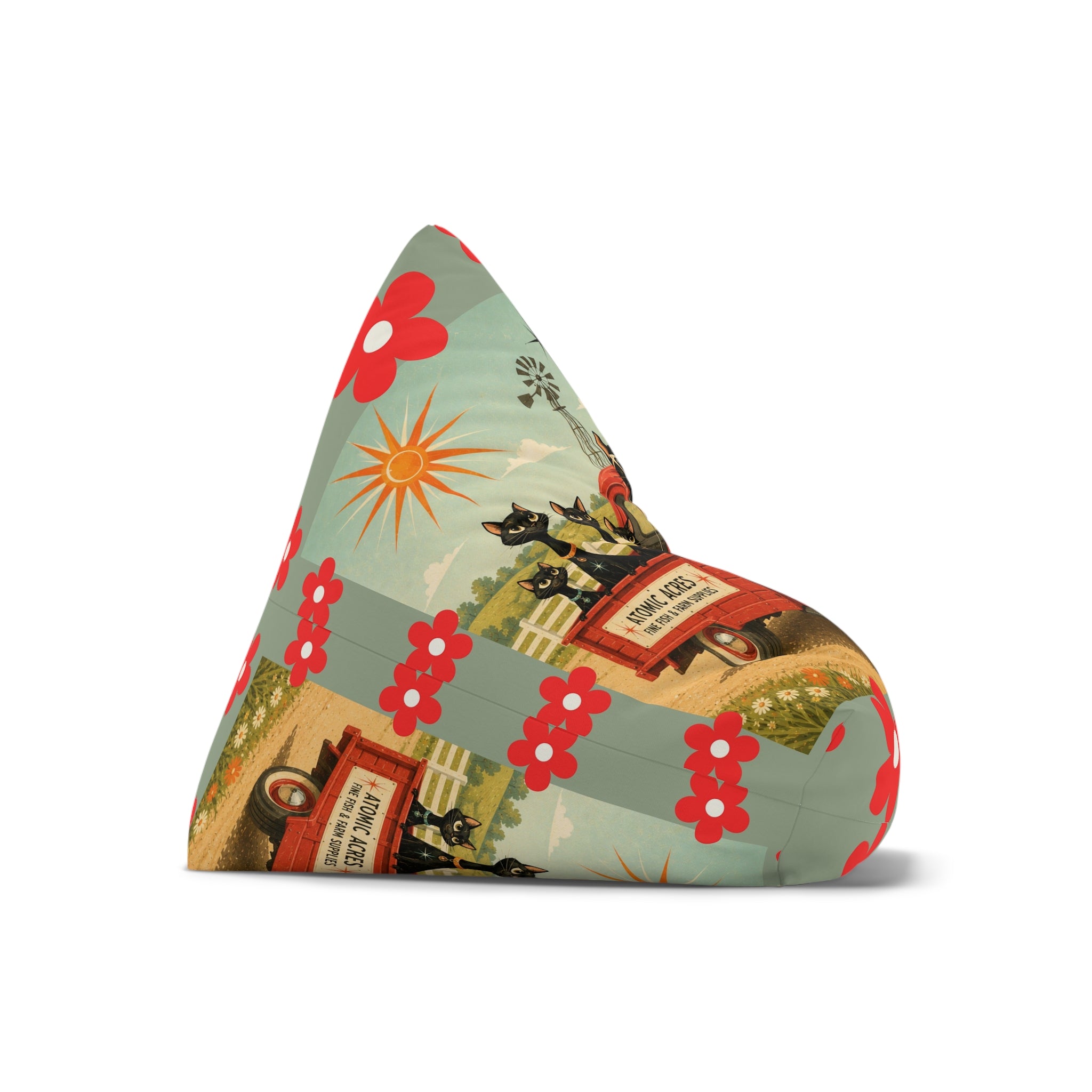 Atomic cat Retro Red Daisy Pattern Bean Bag Chair Cover | Floral Boho Decor