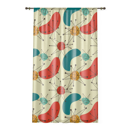 Atomic boomerangs and starburst sheer Window Curtain, retro home decor, Mid century modern design