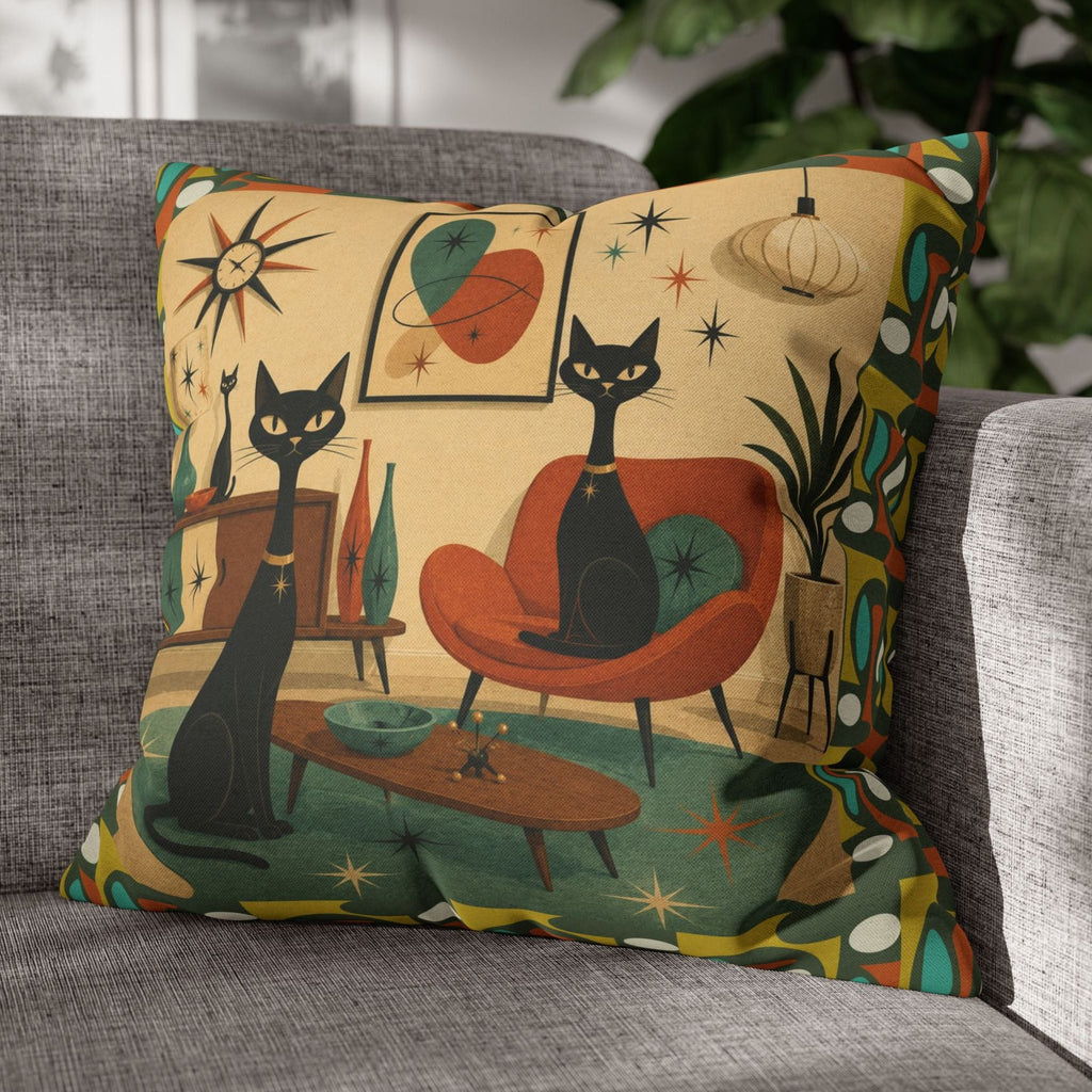 Mid Century Atomic Cats Pillowcase | Retro Atomic Living Room Throw Pillow - COVER ONLY
